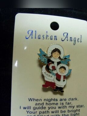 Vintage Alaskan Angel Enamel Pin - With Alaskan Poem